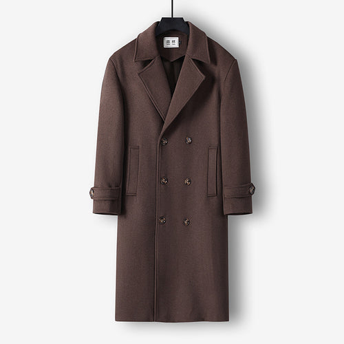 Herren Langer Doppelreihiger Wollmantel mit minimalistischer Silhouette und Schalkragen Nord Taschen