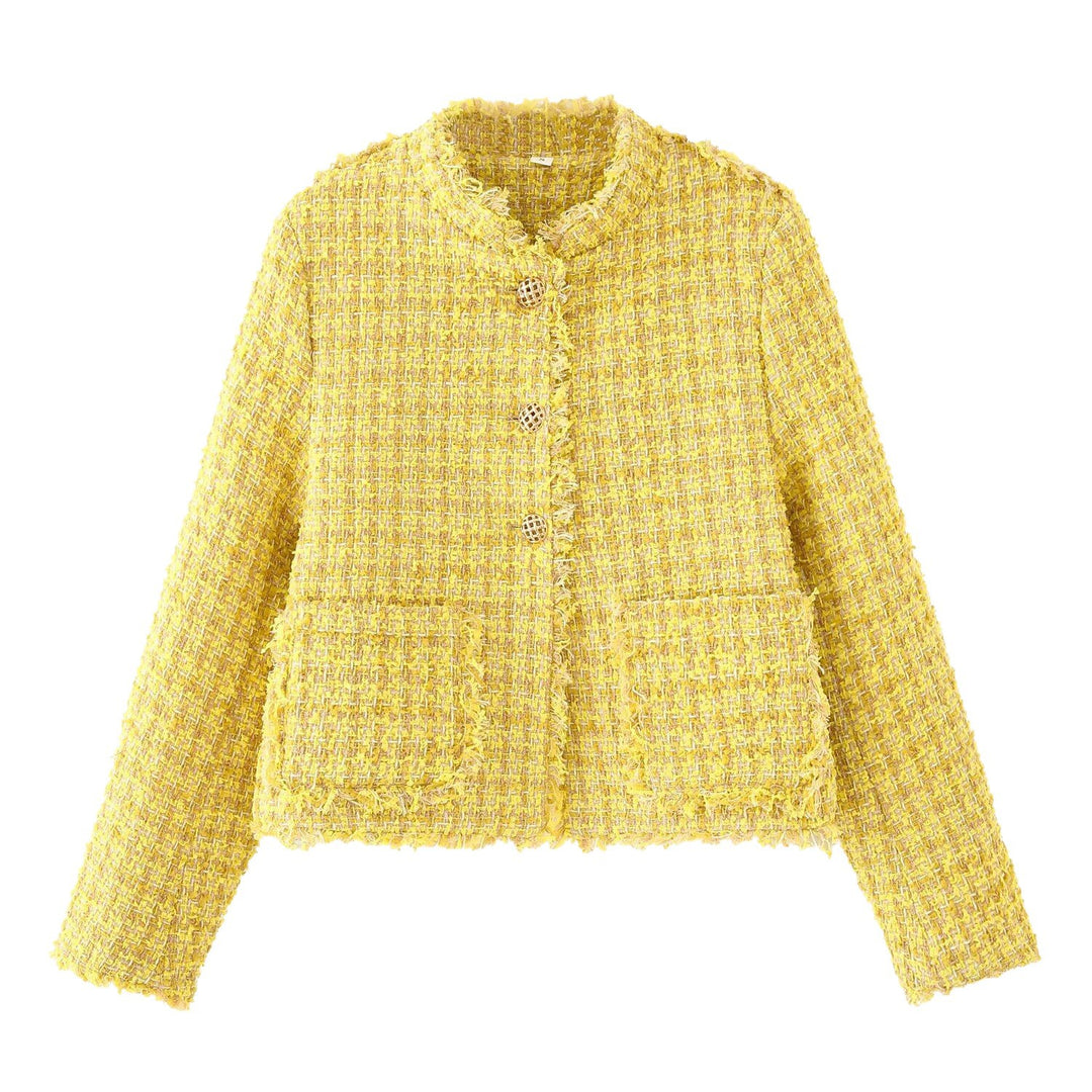 Damen Bouclé‑Tweed‑Cropped‑Jacke mit Fransen und Zierknöpfen Nord Taschen