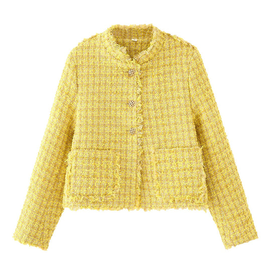 Damen Bouclé‑Tweed‑Cropped‑Jacke mit Fransen und Zierknöpfen Nord Taschen