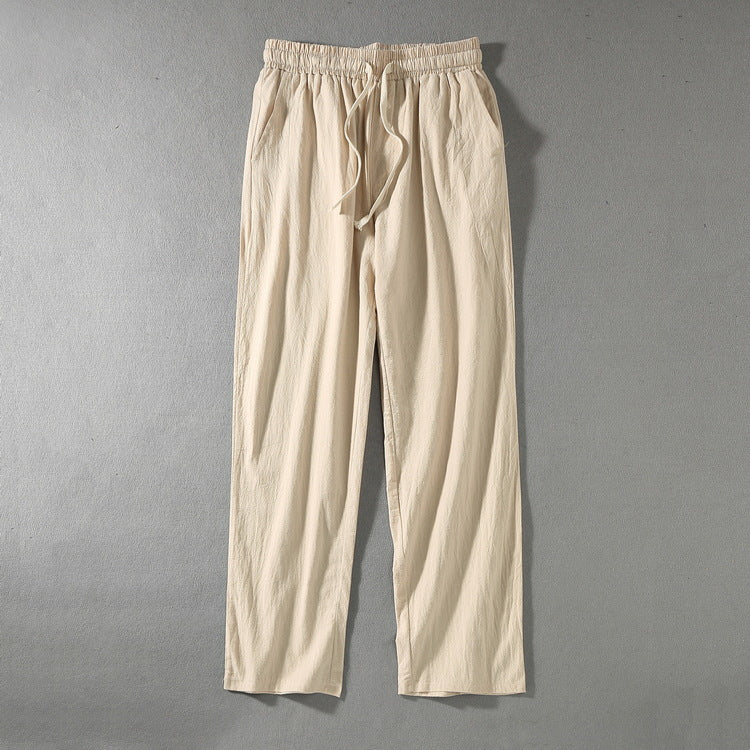 Herren Leinenhose mit elastischem Bund und Tunnelzug geradem Bein Nord Taschen