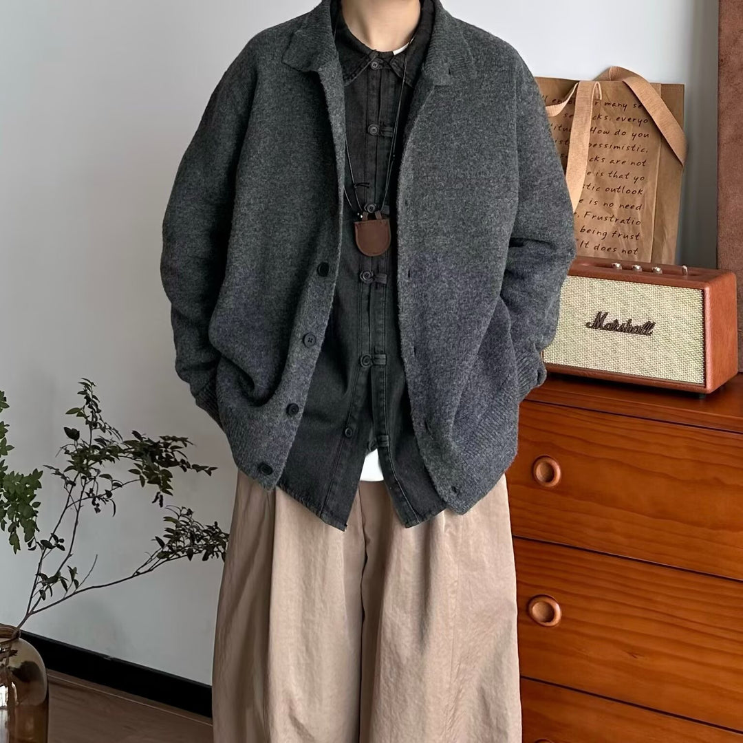 Herren Bequeme Strickjacke mit hohem Kragen und Knopfleiste Nord Taschen