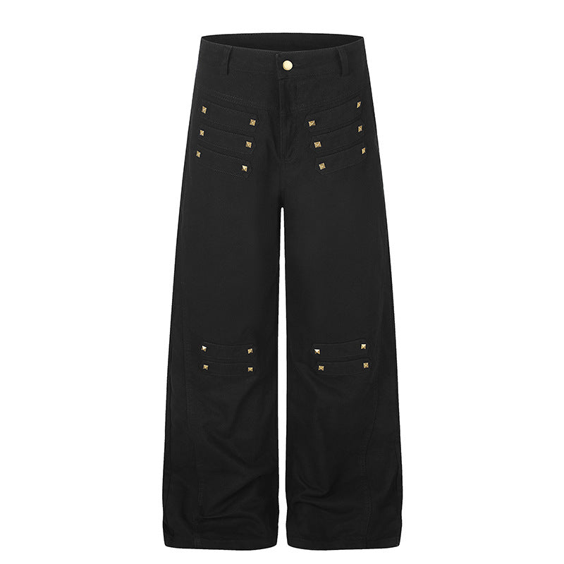 Damen Weite High‑Waist Culotte‑Jeans im Utility‑Look mit Zierlaschen und Metallnieten Nord Taschen