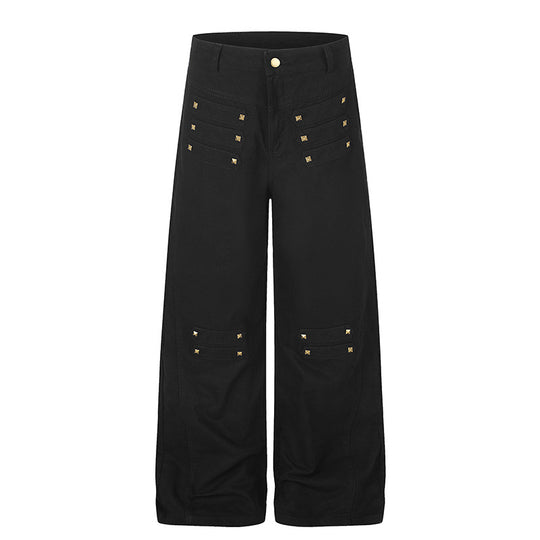 Damen Weite High‑Waist Culotte‑Jeans im Utility‑Look mit Zierlaschen und Metallnieten Nord Taschen