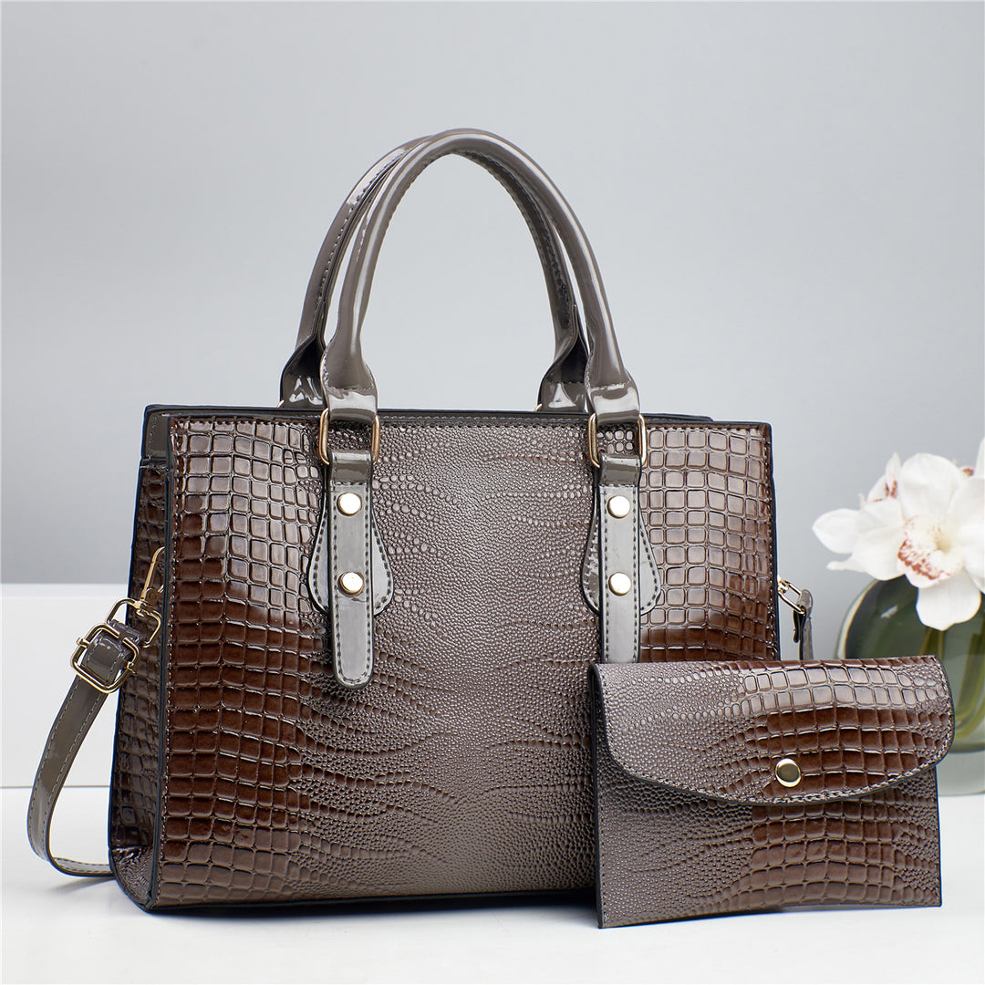 Damen elegante Handtasche mit Kroko-Prägung und abnehmbarer Clutch Nord Taschen