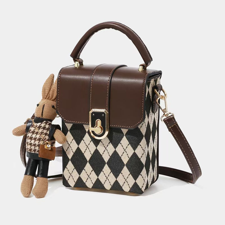 Damen Designer-Handtasche im modernen Karomuster mit abnehmbarem Tragegurt Nord Taschen