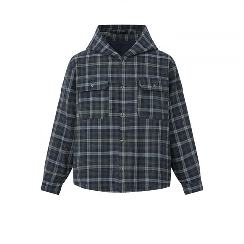 Unisex Kastenförmiges Kapuzen-Overshirt aus Flanell mit aufgesetzten Pattentaschen Nord Taschen