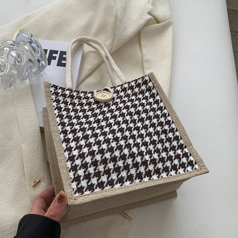 Damen Jute-Bag im klassischen Hahnentrittmuster Nord Taschen