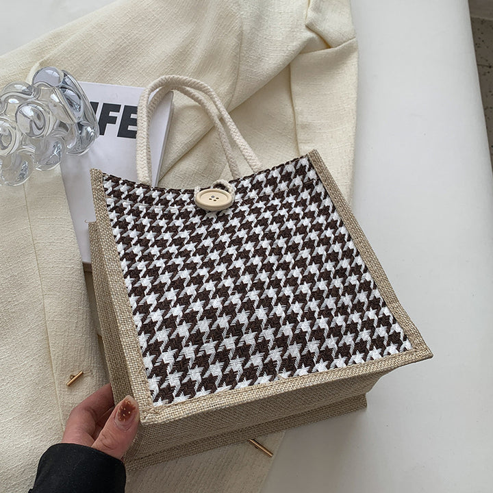 Damen Jute-Bag im klassischen Hahnentrittmuster Nord Taschen