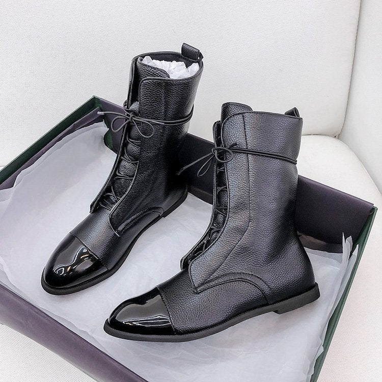 Damen  knöchelhohe Schnürstiefel mit spitzer Kappenausführung und genarbter Lederoptik Nord Taschen