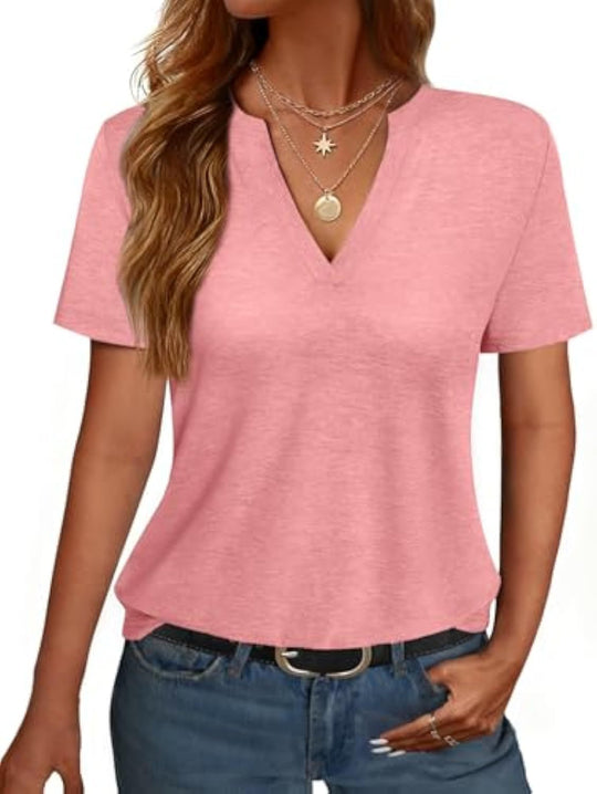 Damen V-Ausschnitt T-Shirt mit legerem Schnitt und sanftem Stoff Nord Taschen
