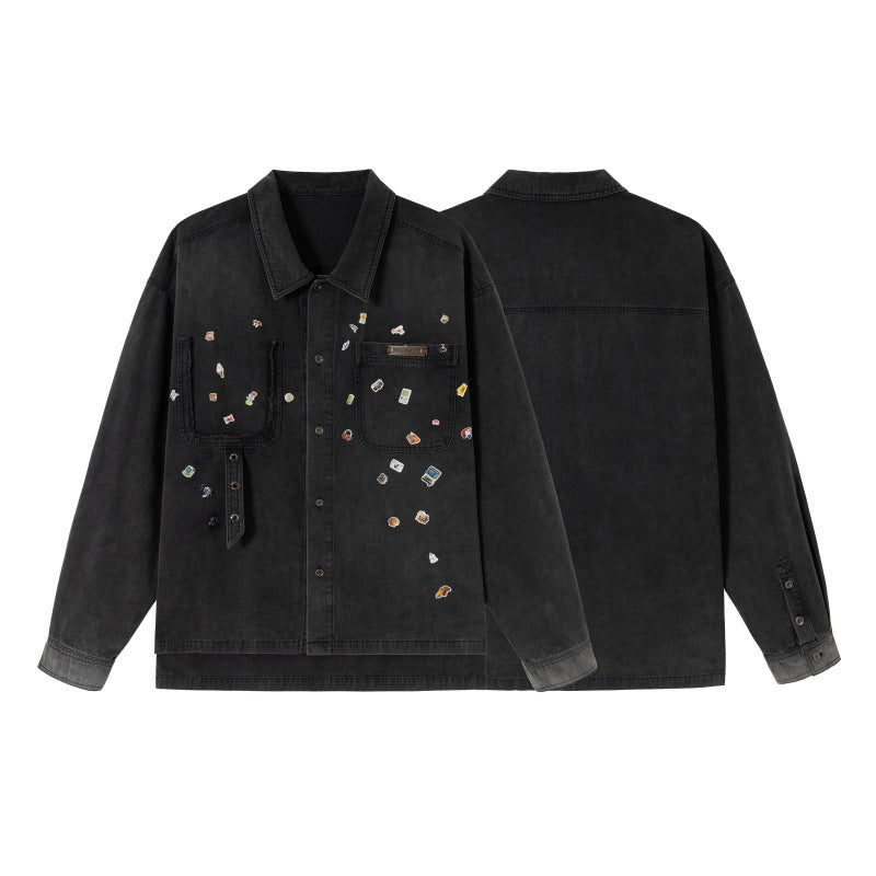 Herren Overshirt aus Denim mit aufgesetzten Pin-Patches und Used-Details Nord Taschen