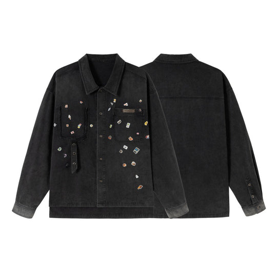 Herren Overshirt aus Denim mit aufgesetzten Pin-Patches und Used-Details Nord Taschen