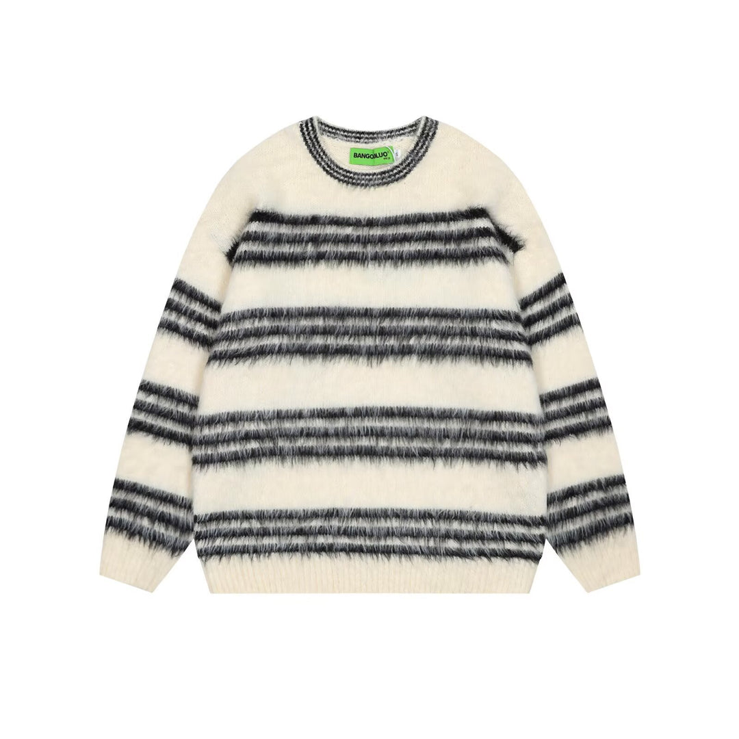 Damen Gemütlicher, gestreifter Grobstrickpullover Nord Taschen
