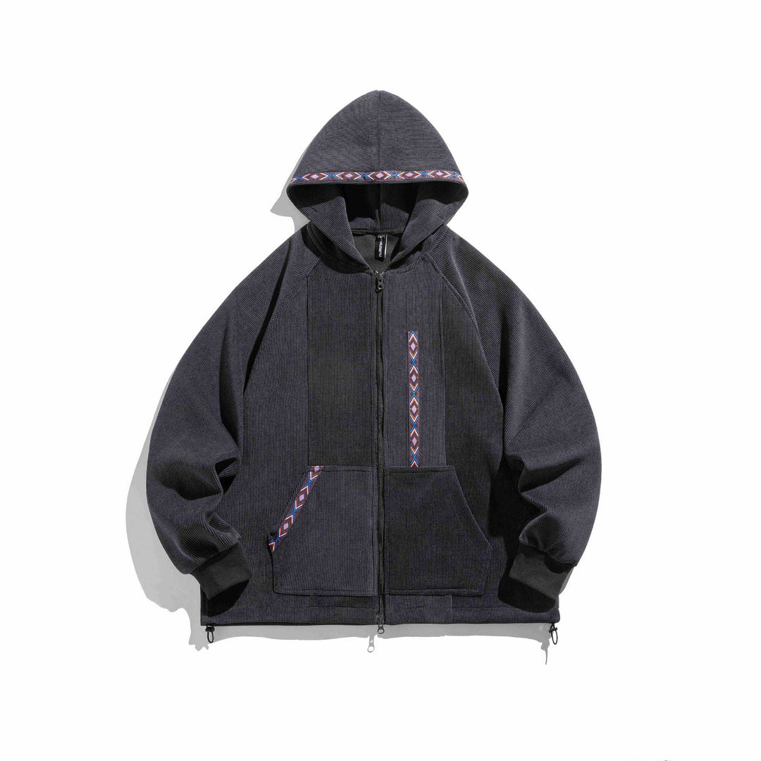 Unisex Oversize Kapuzen-Zipjacke aus geripptem French‑Terry mit Zierband Nord Taschen