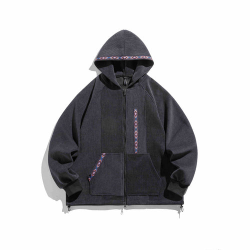 Unisex Oversize Kapuzen-Zipjacke aus geripptem French‑Terry mit Zierband Nord Taschen