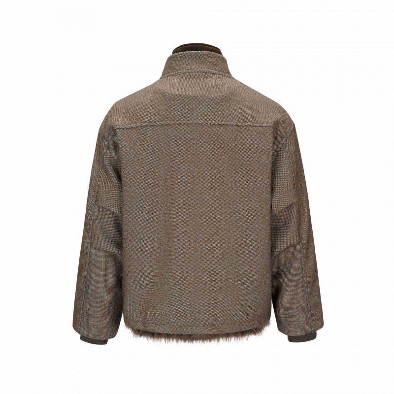 Damen Kurze Boxy-Jacke mit Teddyfutter, Stehkragen und Pattentaschen Nord Taschen