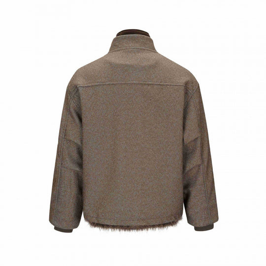 Damen Kurze Boxy-Jacke mit Teddyfutter, Stehkragen und Pattentaschen Nord Taschen