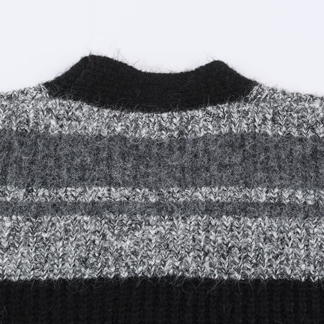 Damen Oversize Strickcardigan mit V-Ausschnitt, Streifenmuster und aufgesetzten Taschen Nord Taschen