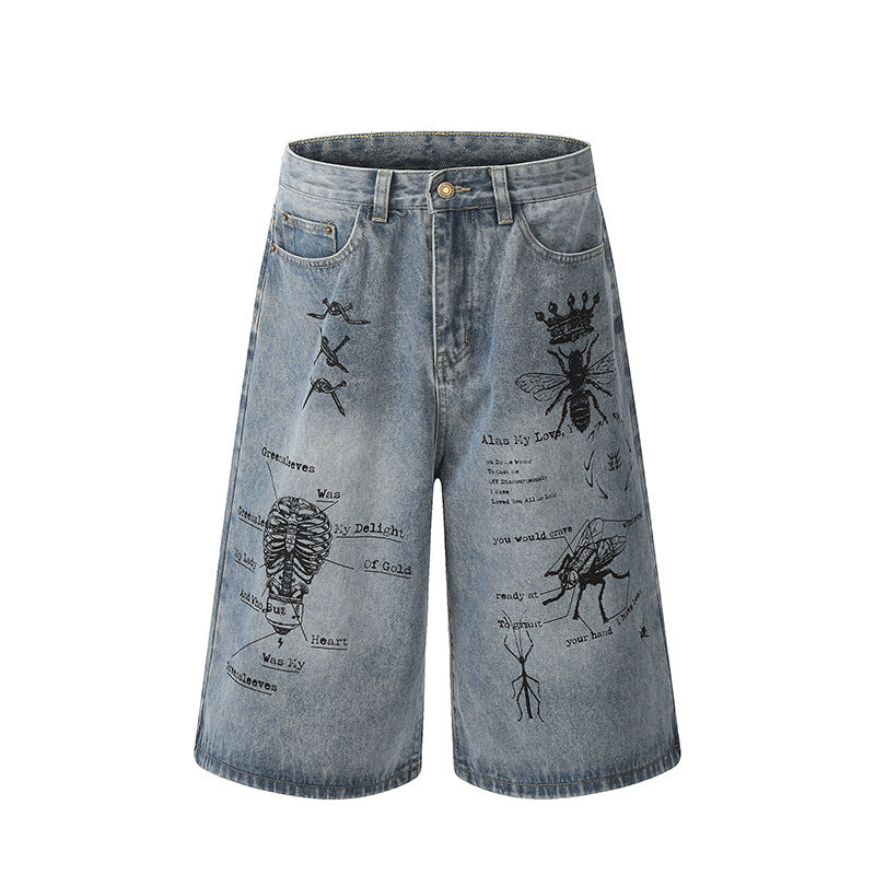 Damen Modische Weitbein-Jeans mit einzigartigem Grafikdesign Nord Taschen