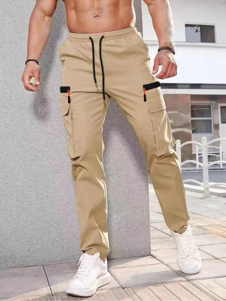Herren Slim‑Tapered Utility‑Cargohose mit elastischem Bund, Kordelzug & Mehrfachklapptaschen Nord Taschen