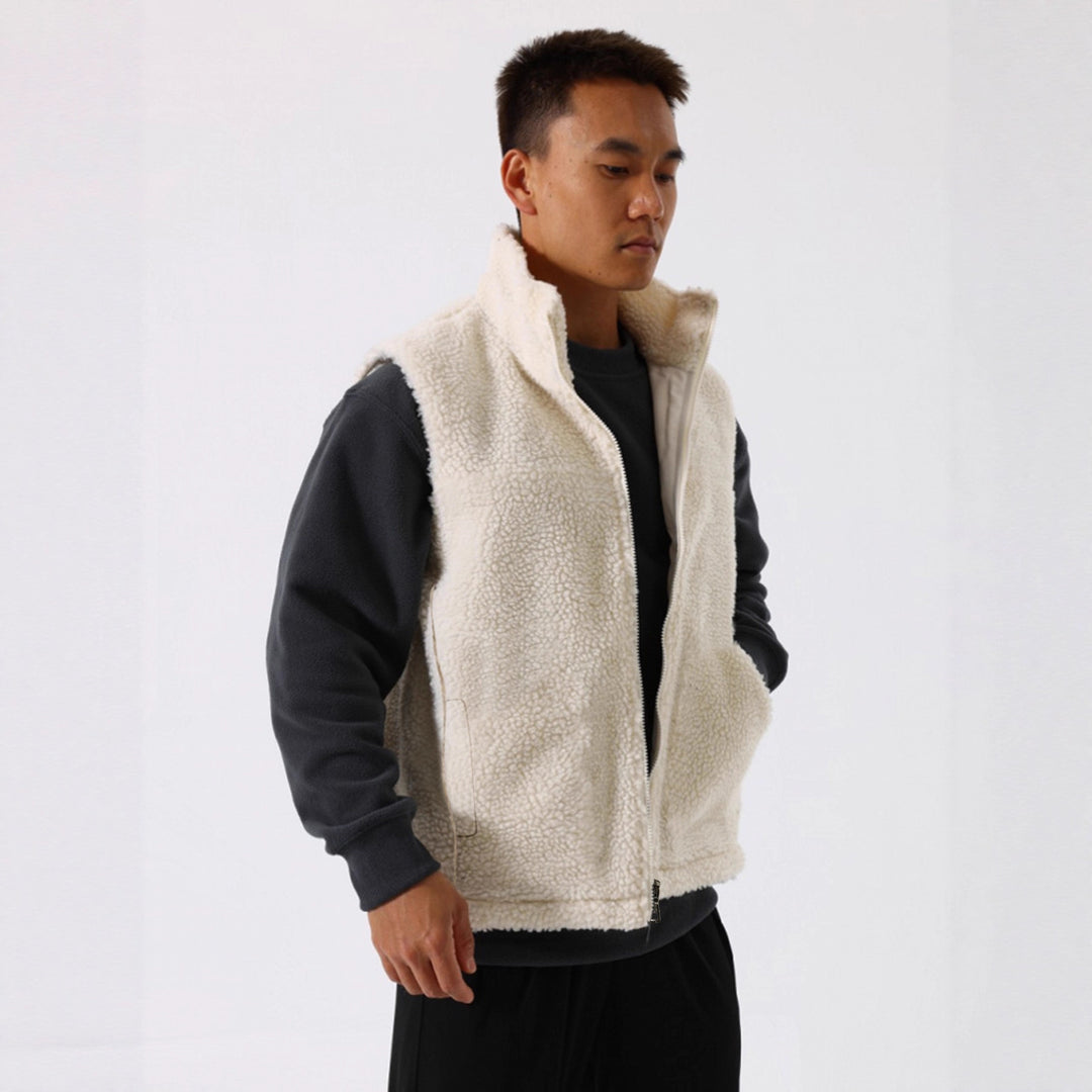 Damen Ärmellose Sherpa-Fleece-Weste mit hohem Stehkragen und Reißverschluss Nord Taschen