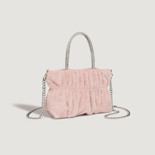 Damen Clutch-Tasche mit elegantem Plüschbezug und modischem Kettenriemen Nord Taschen