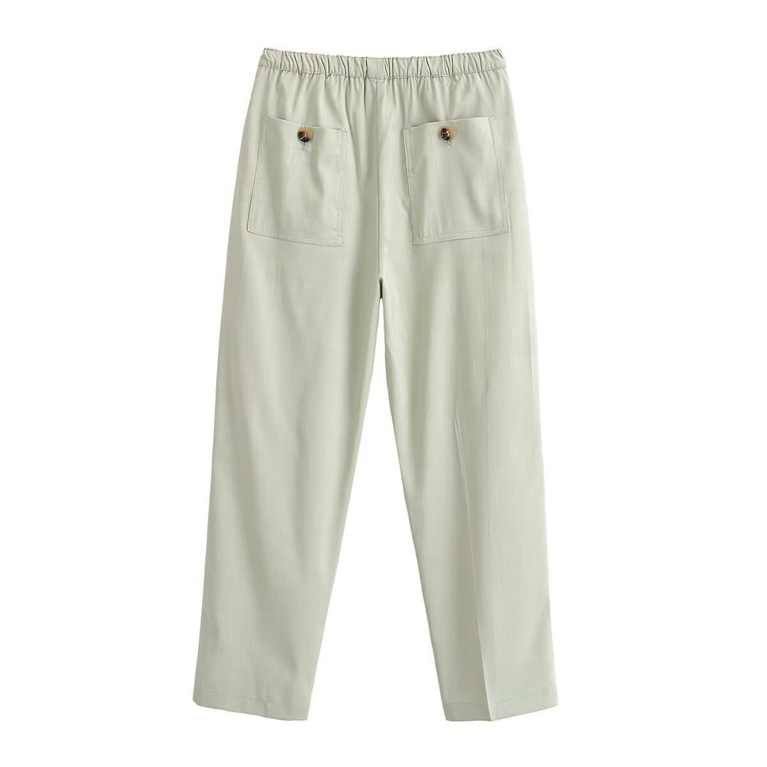 Damen Leichte Highwaist-Hose mit elastischem Bund und geradem Bein Nord Taschen
