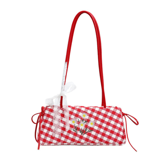 Damen Umhängetasche mit floralen Akzenten und verspieltem Karomuster Nord Taschen