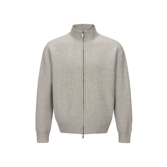 Unisex Kurzer gerippter Strickzipper mit hohem Stehkragen und schlankem Bund Nord Taschen