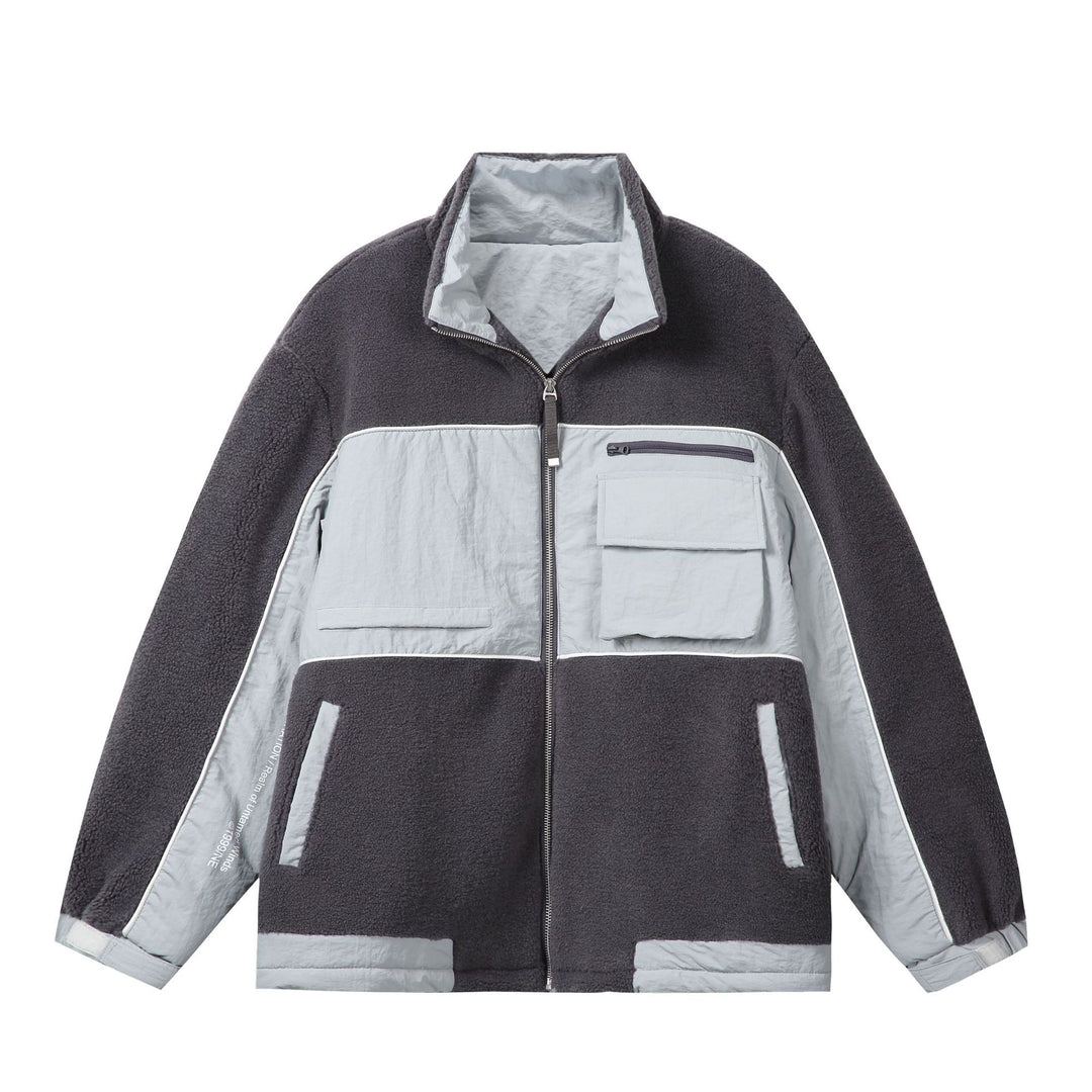 Unisex Oversize Fleece‑Fieldjacke mit Nylonpanels, hoher Stehkragen und Tunnelzug Nord Taschen