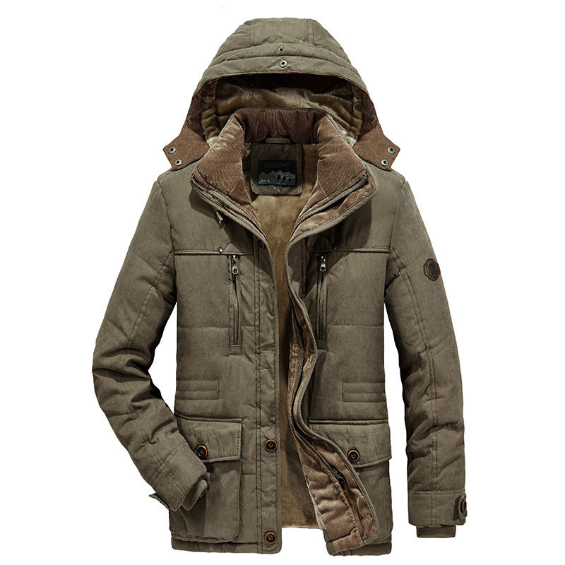 Herren  isolierte Kapuzen-Fieldjacke mit Cord-Innenfutter, gesteppter Thermoisolierung und multifunktionalen Taschen Nord Taschen