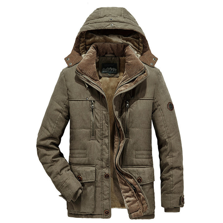 Herren  isolierte Kapuzen-Fieldjacke mit Cord-Innenfutter, gesteppter Thermoisolierung und multifunktionalen Taschen Nord Taschen