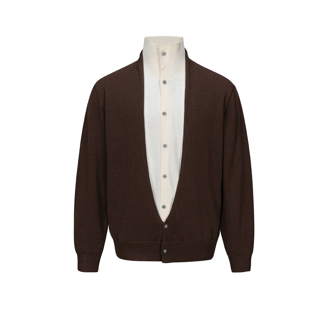 Herren Feinstrick-Layering-Cardigan mit tiefem V-Ausschnitt und integriertem Polokragen Nord Taschen
