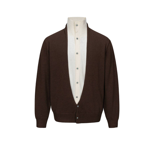 Herren Feinstrick-Layering-Cardigan mit tiefem V-Ausschnitt und integriertem Polokragen Nord Taschen