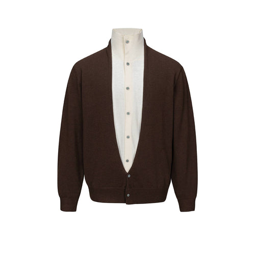 Herren Feinstrick-Layering-Cardigan mit tiefem V-Ausschnitt und integriertem Polokragen Nord Taschen