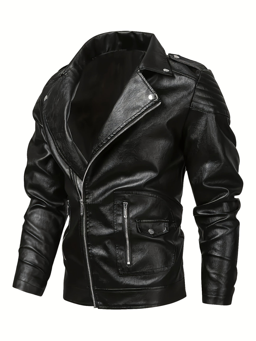 Herren Bikerjacke aus Lederimitat mit asymmetrischem Reißverschluss und gepolsterten Schultereinsätzen Nord Taschen