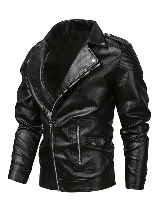 Herren Bikerjacke aus Lederimitat mit asymmetrischem Reißverschluss und gepolsterten Schultereinsätzen Nord Taschen