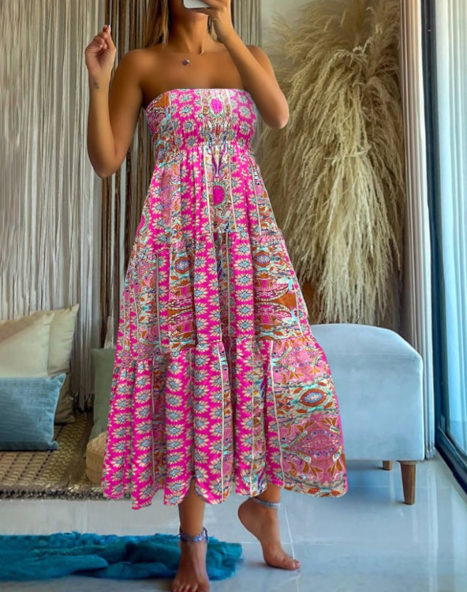 Damen Sommerlicher Maxirock mit floralen Mustern und voluminösem Saum Nord Taschen