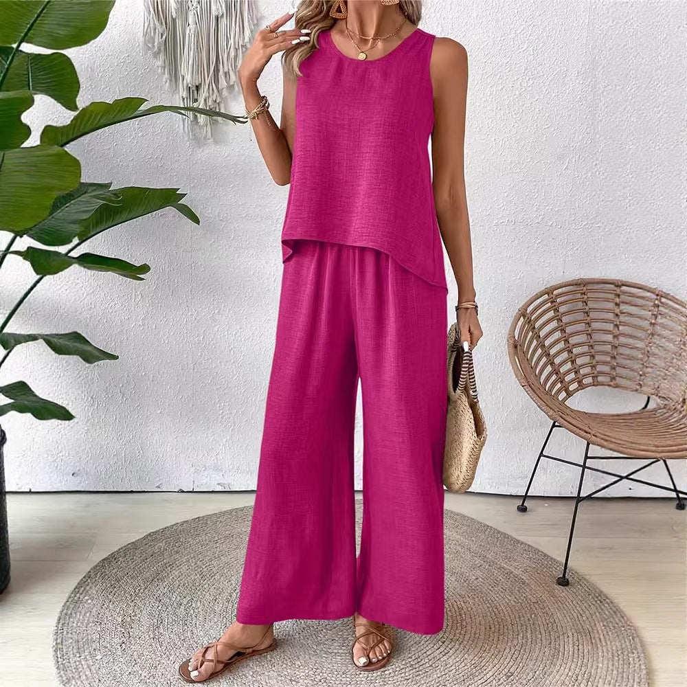 Damen Lässiges und luftiges Zweiteiliges Set mit Oberteil und weitem Hosen