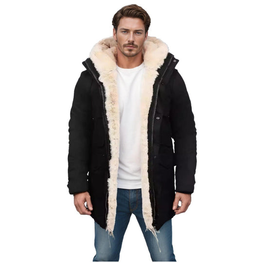 Herren Parka im Field‑Stil mit Teddyfutter in Kapuze, aufgesetzten Pattentaschen und Druckknopfverschluss Nord Taschen