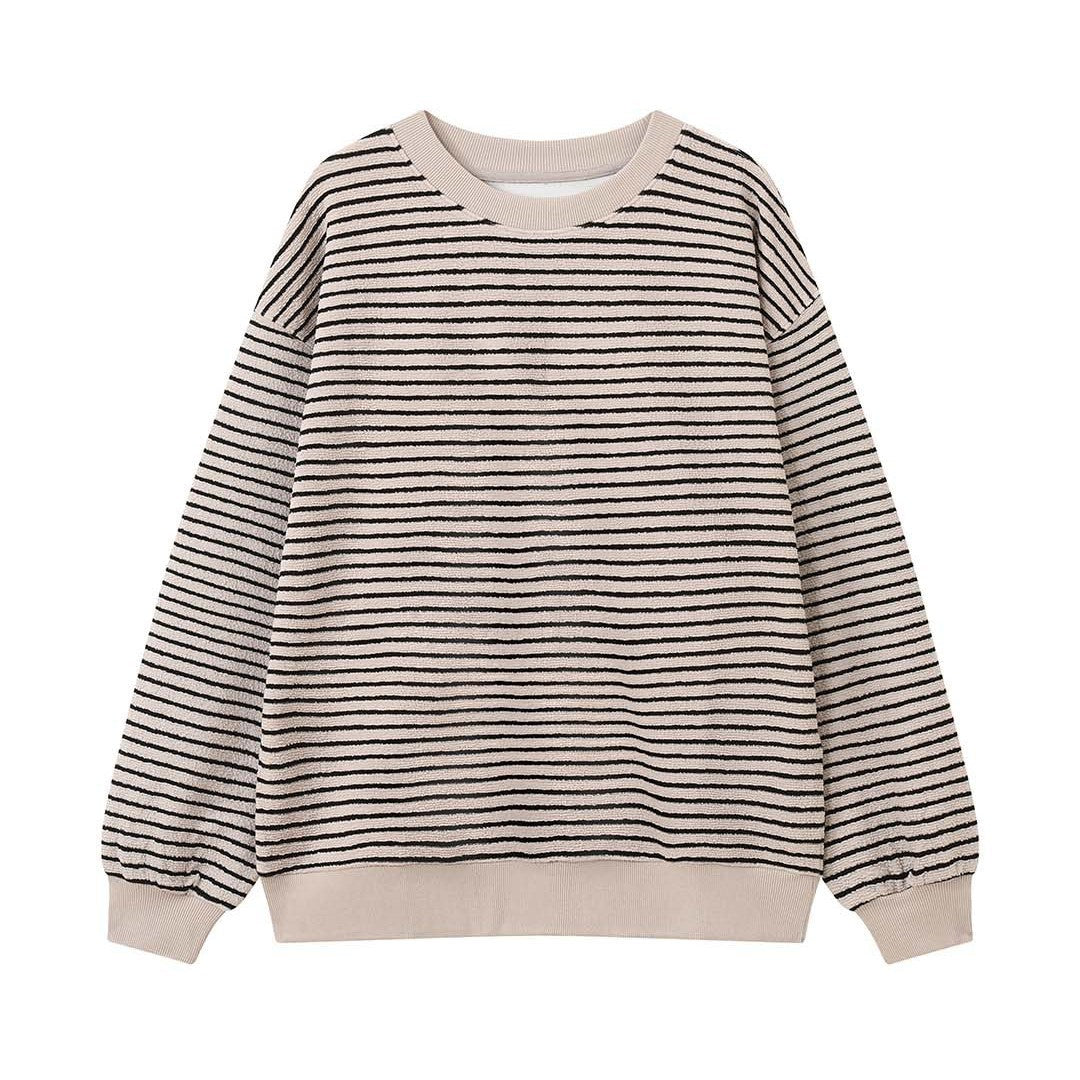 Damen Oversize Gestreifter Feinstrickpullover mit überschnittener Schulter Nord Taschen