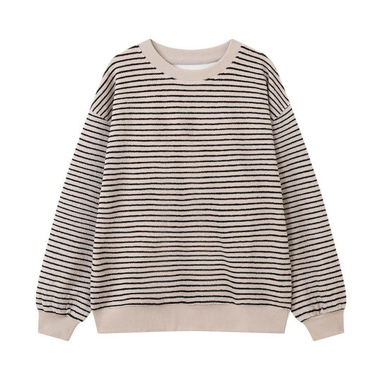Damen Oversize Gestreifter Feinstrickpullover mit überschnittener Schulter Nord Taschen
