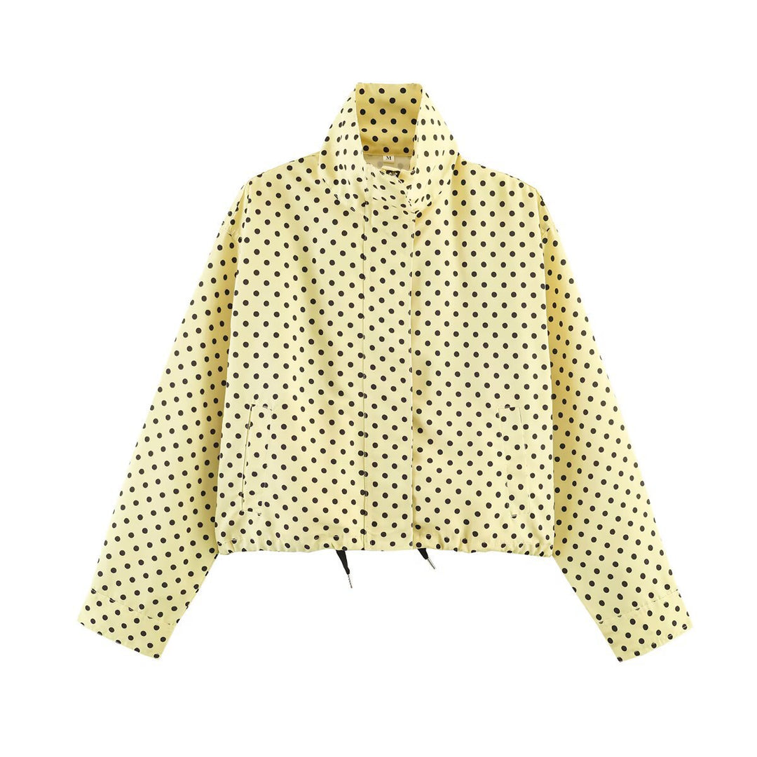 Damen Gepunktete Kurzjacke mit Stehkragen, verdeckter Frontleiste und Kordelzug Nord Taschen