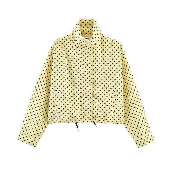 Damen Gepunktete Kurzjacke mit Stehkragen, verdeckter Frontleiste und Kordelzug Nord Taschen