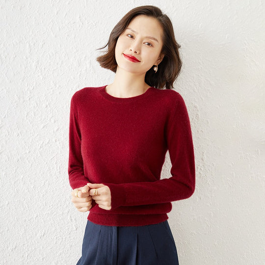 Damen Kurzgeschnittener Feinstrickpullover mit Rundhalsausschnitt und geripptem Bund Nord Taschen