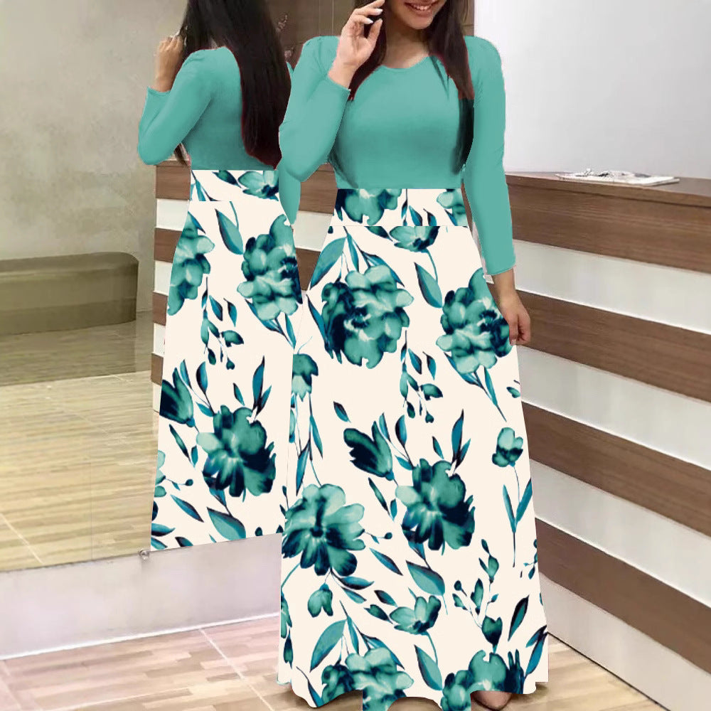 Damen Zweiteilig wirkendes Maxikleid mit figurbetontem Jersey-Oberteil und weitem Blumenrock Nord Taschen