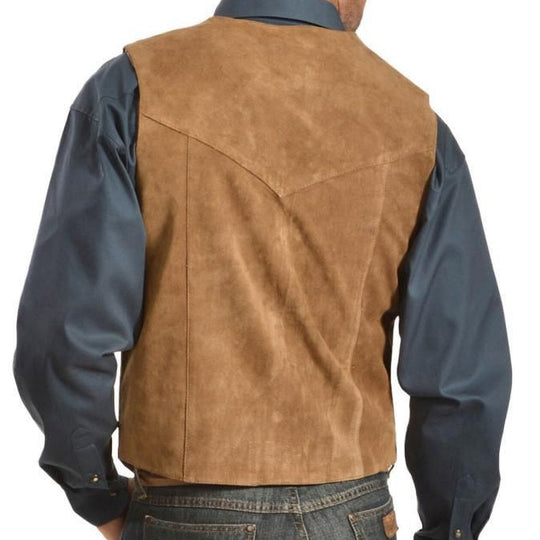 Herren Wildlederweste mit seitlichen Taschen und Druckknopfverschluss