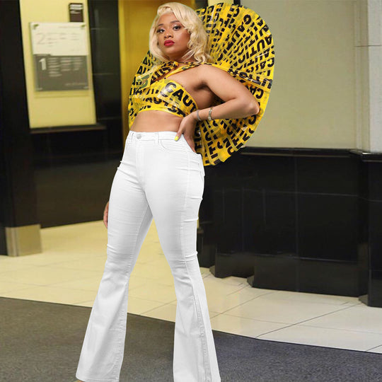 Damen High-Waist Schlagjeans mit taillenhohem Schnitt und leicht ausgestelltem Bein Nord Taschen
