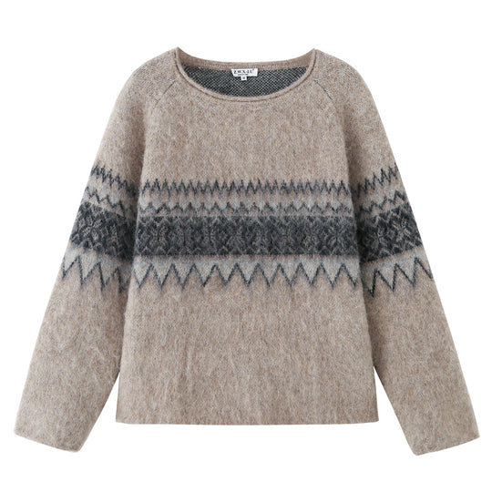 Damen Oversize Mohair-Mix Pullover mit Rundhals und Fair-Isle-Muster Nord Taschen