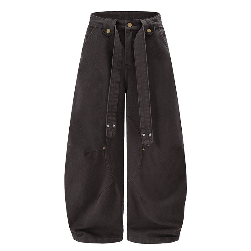 Damen Extraweite High‑Waist Palazzo‑Hose mit dekorativem Knie‑Patch, Bindegürtel und Culotte‑Schnitt Nord Taschen